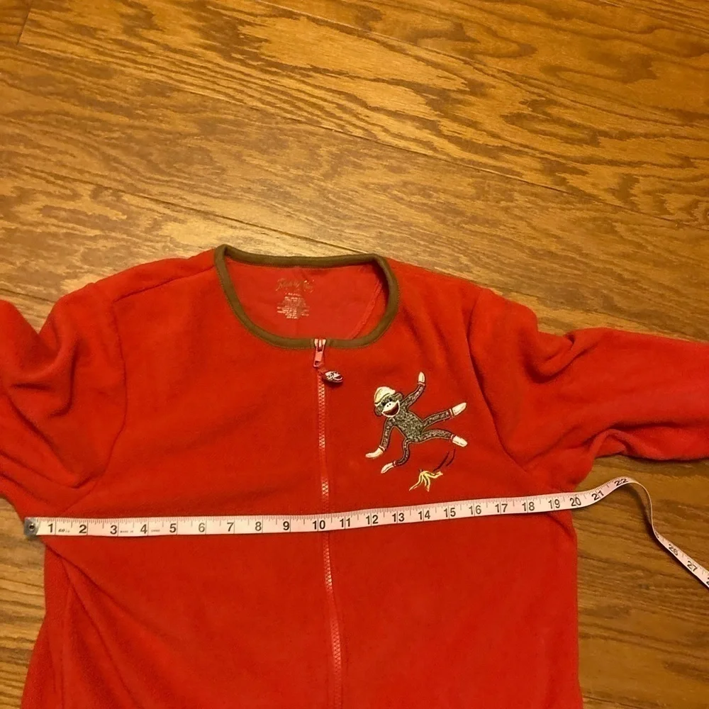 Nick & Nora Red SOCK MONKEY Footed Pajamas One Piece size medium.